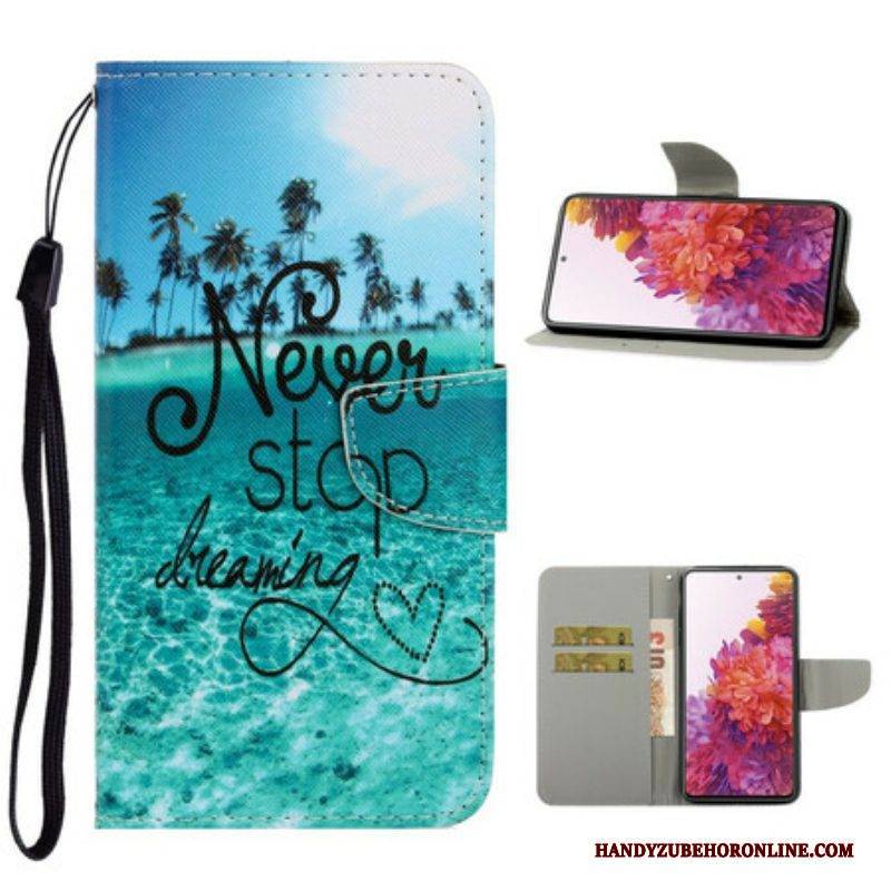 Flip Case Für Samsung Galaxy S20 FE Mit Kordel Never Stop Dreaming Navy Strappy