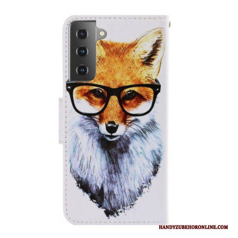 Flip Case Für Samsung Galaxy S21 5G Mit Kordel Brainy Fox Mit Riemen