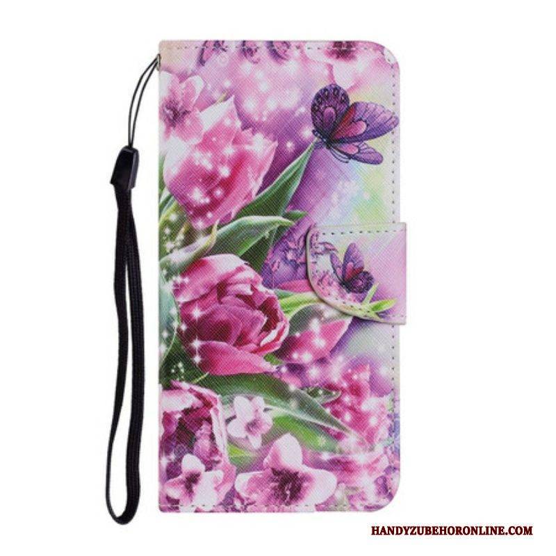 Flip Case Für Samsung Galaxy S21 FE Schmetterlinge Und Tulpen
