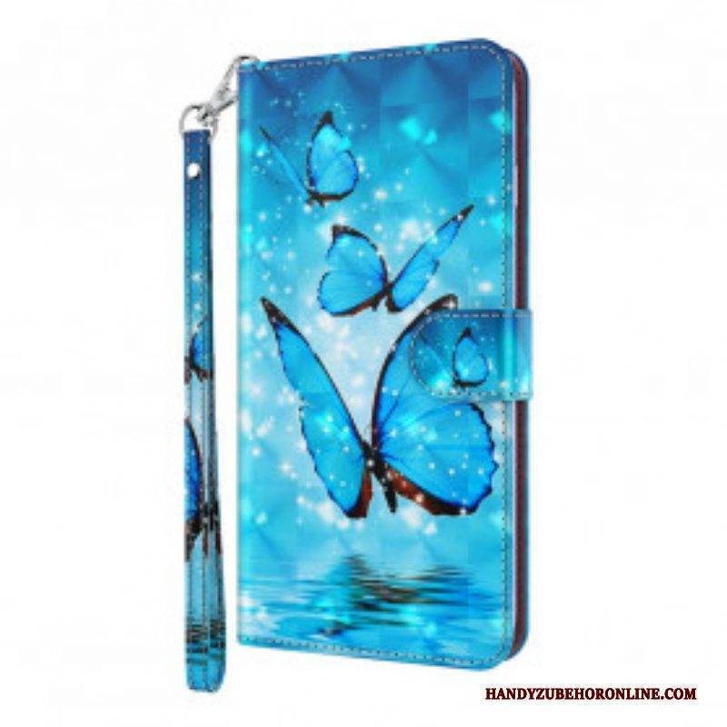 Flip Case Für Samsung Galaxy S21 Ultra 5G Fliegende Blaue Schmetterlinge