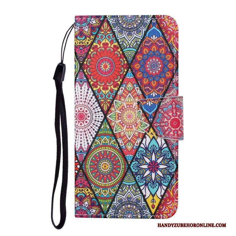 Flip Case Für Samsung Galaxy S22 Plus 5G Patchwork Mit Schlüsselband