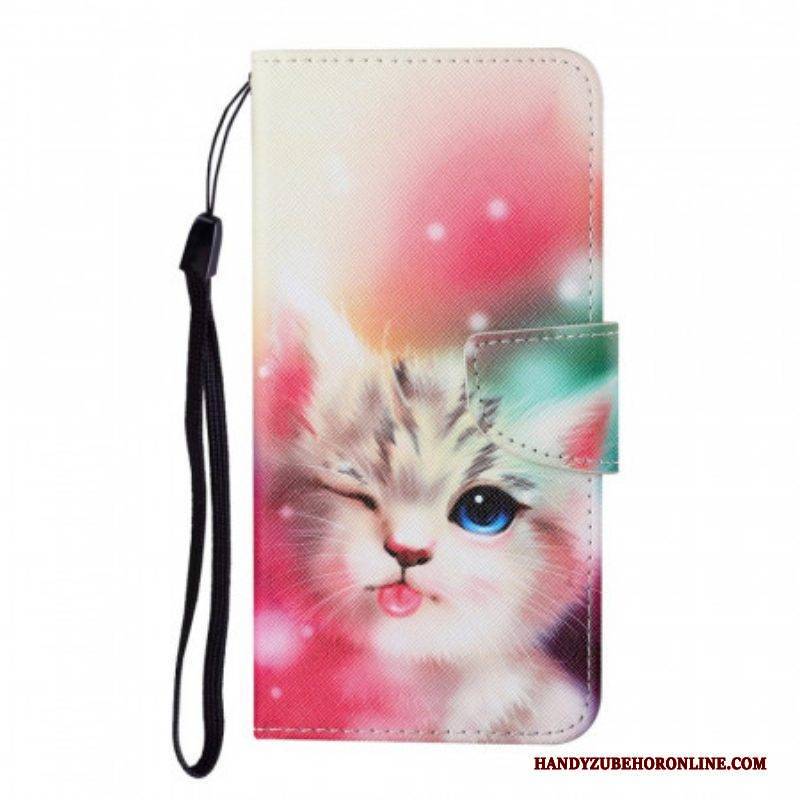 Flip Case Für Samsung Galaxy S22 Ultra 5G Königliche Katze Mit Schlüsselband