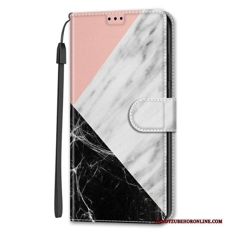 Flip Case Für Samsung Galaxy S22 Ultra 5G Marmor-eleganz Mit Riemen