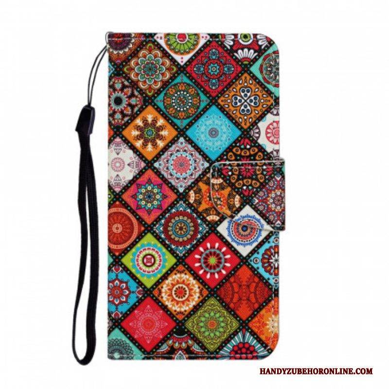 Flip Case Für Samsung Galaxy S22 Ultra 5G Patchwork-mandalas Mit Schlüsselband