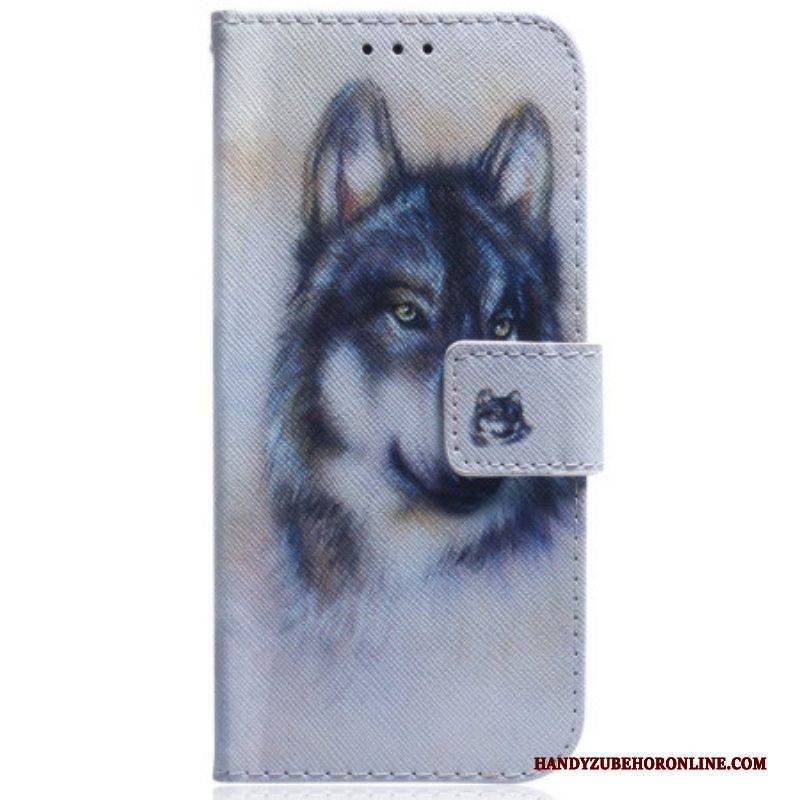 Flip Case Für Samsung Galaxy S23 Ultra 5G Aquarell-wolf