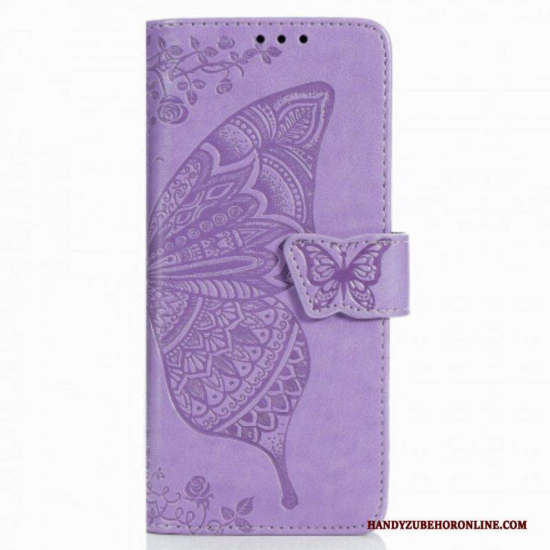 Flip Case Für Samsung Galaxy Z Fold 3 5G Schmetterlingsdesign Mit Umhängeband