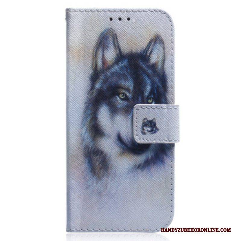 Flip Case Für Xiaomi 13 Mit Kordel Riemchen-aquarell-wolf