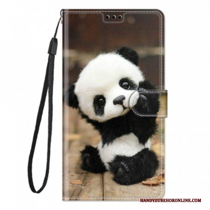 Flip Case Für Xiaomi Redmi Note 10 Pro Mit Kordel Kleiner Panda Mit Riemen