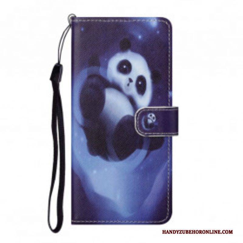 Flip Case Für Xiaomi Redmi Note 10 Pro Mit Kordel Panda Space Mit Schlüsselband
