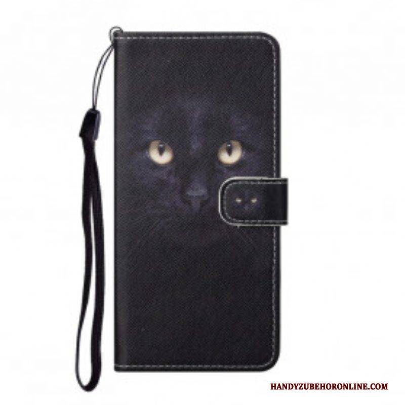 Flip Case Für Xiaomi Redmi Note 10 Pro Mit Kordel Riemchenförmige Schwarze Katzenaugen