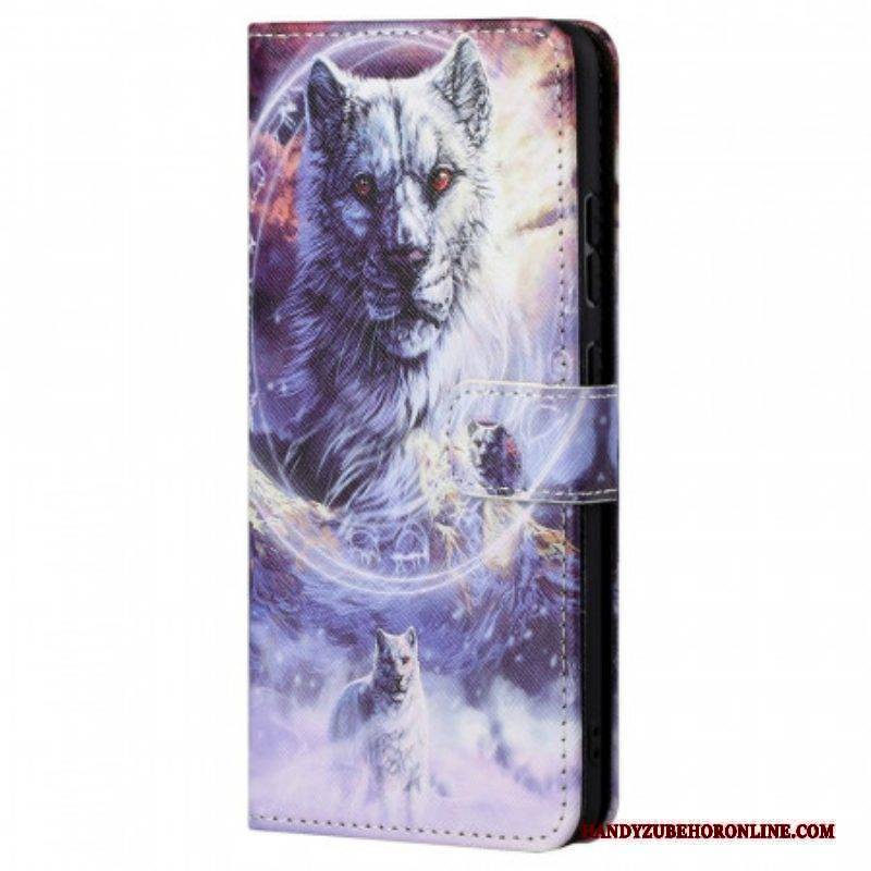 Flip Case Für Xiaomi Redmi Note 11 Pro / 11 Pro 5G Wolf Im Winter Mit Schlüsselband