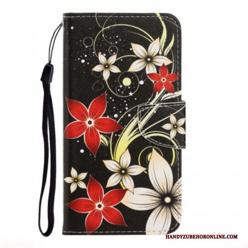 Flip Case Für Xiaomi Redmi Note 11 Pro Plus 5G Mit Kordel Bunte Riemchenblumen