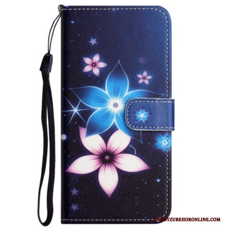 Flip Case Für Xiaomi Redmi Note 12 4G Mit Kordel Mondriemenblumen