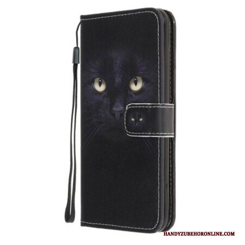 Flip Case Für iPhone 13 Mini Mit Kordel Riemchenförmige Schwarze Katzenaugen