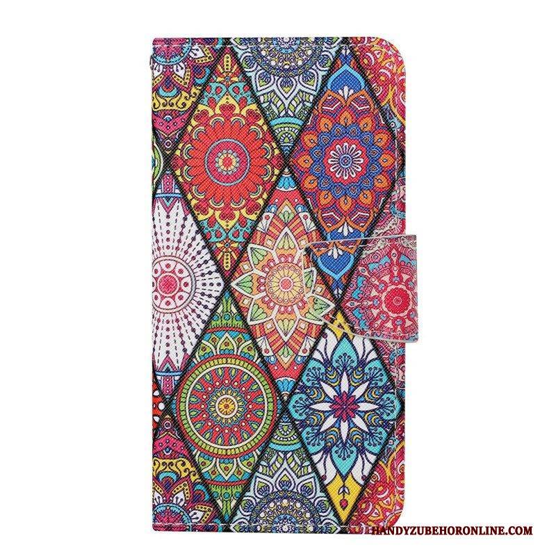 Flip Case Für iPhone 13 Pro Patchwork Mit Schlüsselband