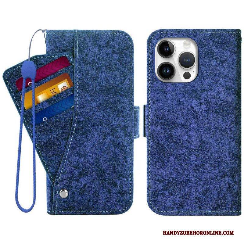 Flip Case Für iPhone 14 Pro Max Mit Kordel Kartenhalter Mit Riemen Vorne