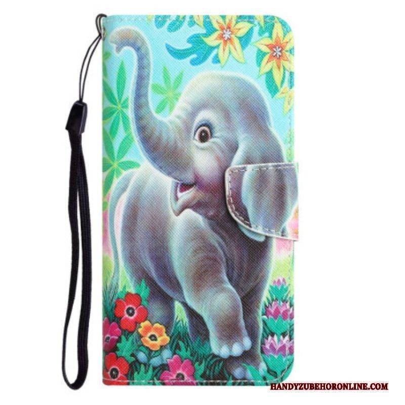 Flip Case Für iPhone 15 Mit Kordel Lanyard Elephant Walk