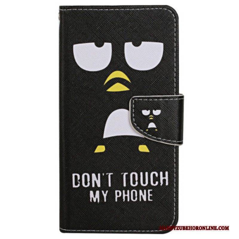 Flip Case Für iPhone 15 Mit Kordel Pinguin Don't Touch My Phone Lanyard