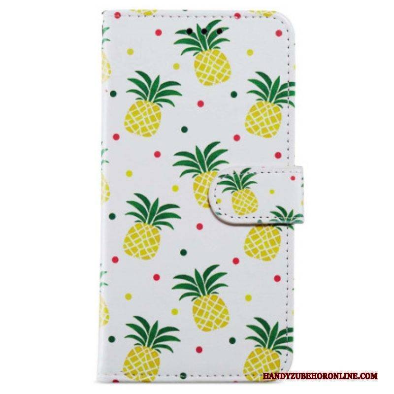 Flip Case Für iPhone 15 Plus Mit Kordel Ananas Mit Riemen