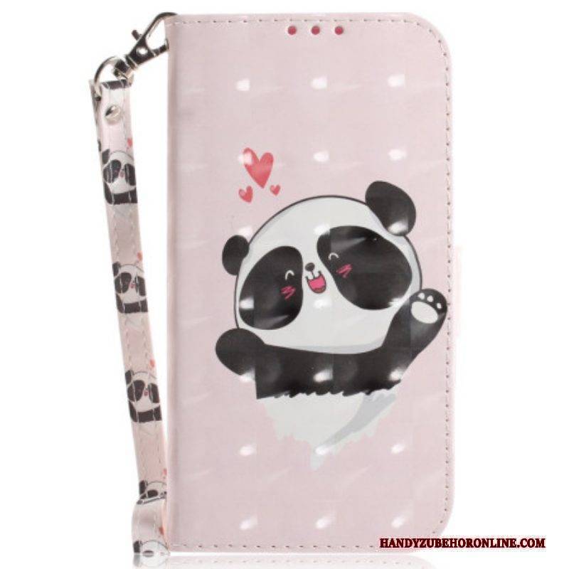 Flip Case Für iPhone 15 Plus Mit Kordel Panda Love Mit Riemen