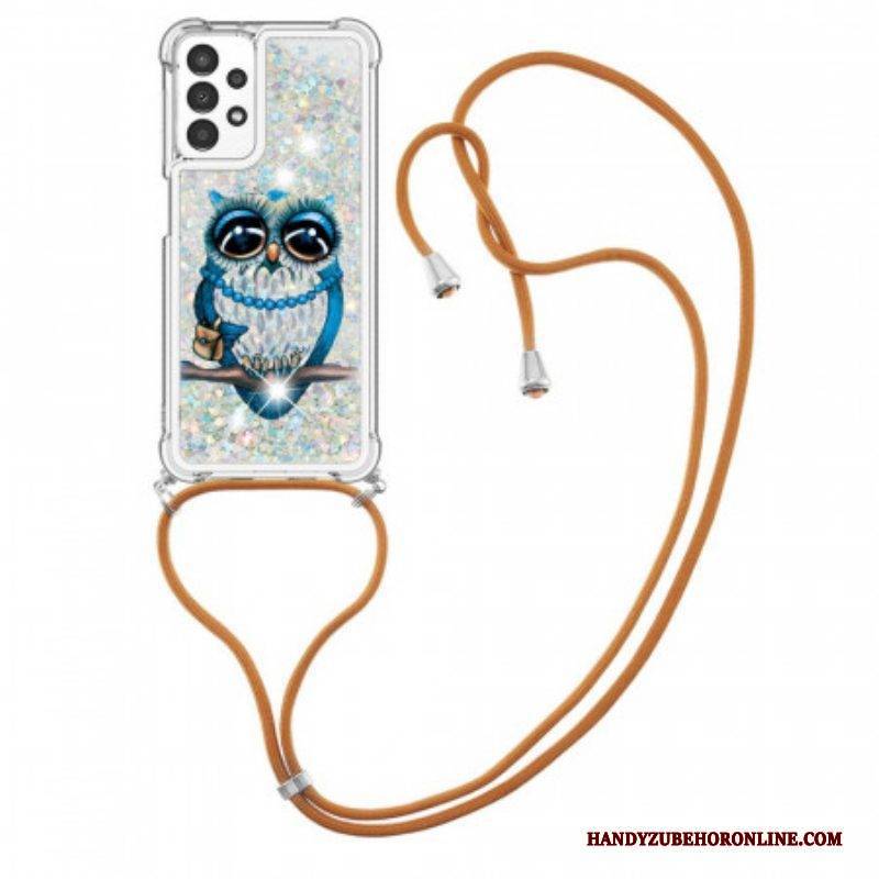 Handyhülle Für Samsung Galaxy A13 Mit Kordel Pailletten-kordelzug „miss Owl“.