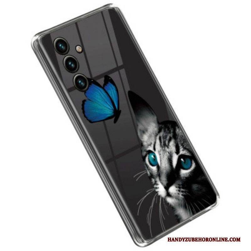Handyhülle Für Samsung Galaxy A14 / A14 5G Katze Und Schmetterling