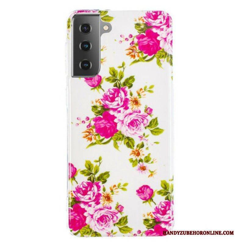 Handyhülle Für Samsung Galaxy S21 5G Fluoreszierende Freiheitsblumen