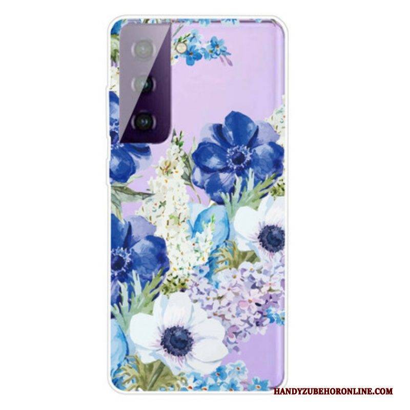 Handyhülle Für Samsung Galaxy S21 FE Aquarellblaue Blumen