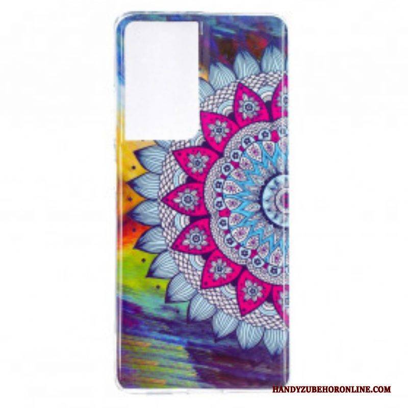 Handyhülle Für Samsung Galaxy S21 Ultra 5G Fluoreszierendes Buntes Mandala