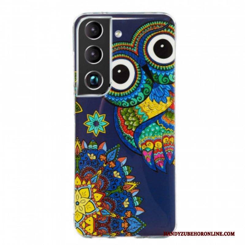 Handyhülle Für Samsung Galaxy S22 5G Fluoreszierendes Eulen-mandala