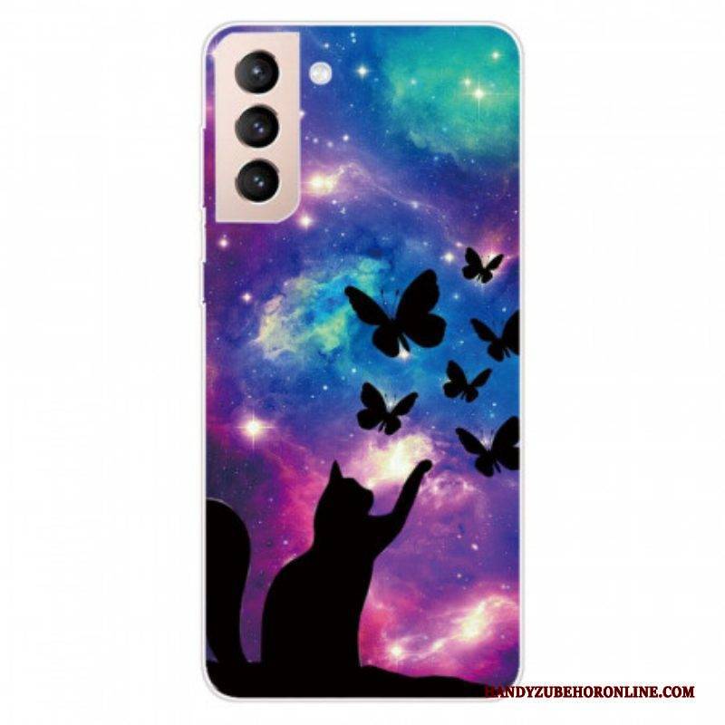 Handyhülle Für Samsung Galaxy S22 5G Katze Und Schmetterlinge Im Weltraum