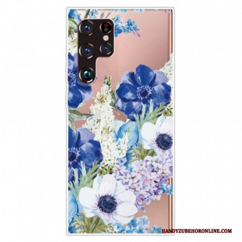 Handyhülle Für Samsung Galaxy S22 Ultra 5G Aquarellblaue Blumen