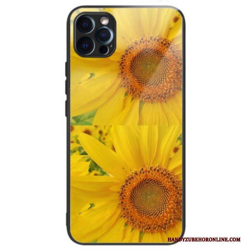 Handyhülle Für iPhone 14 Pro Max Sonnenblumen Aus Gehärtetem Glas
