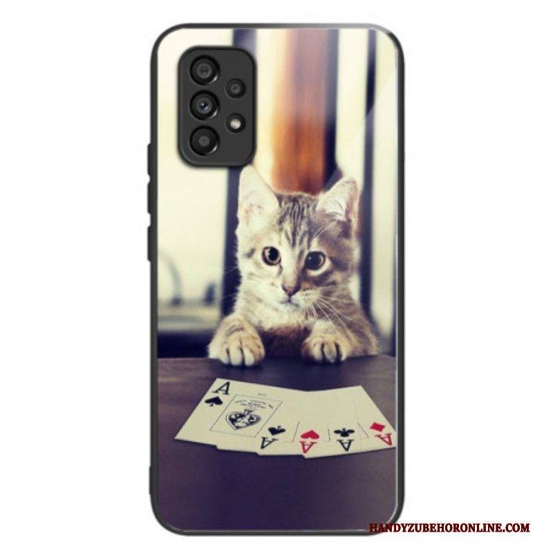 Hülle Für Samsung Galaxy A53 5G Poker Cat Gehärtetes Glas