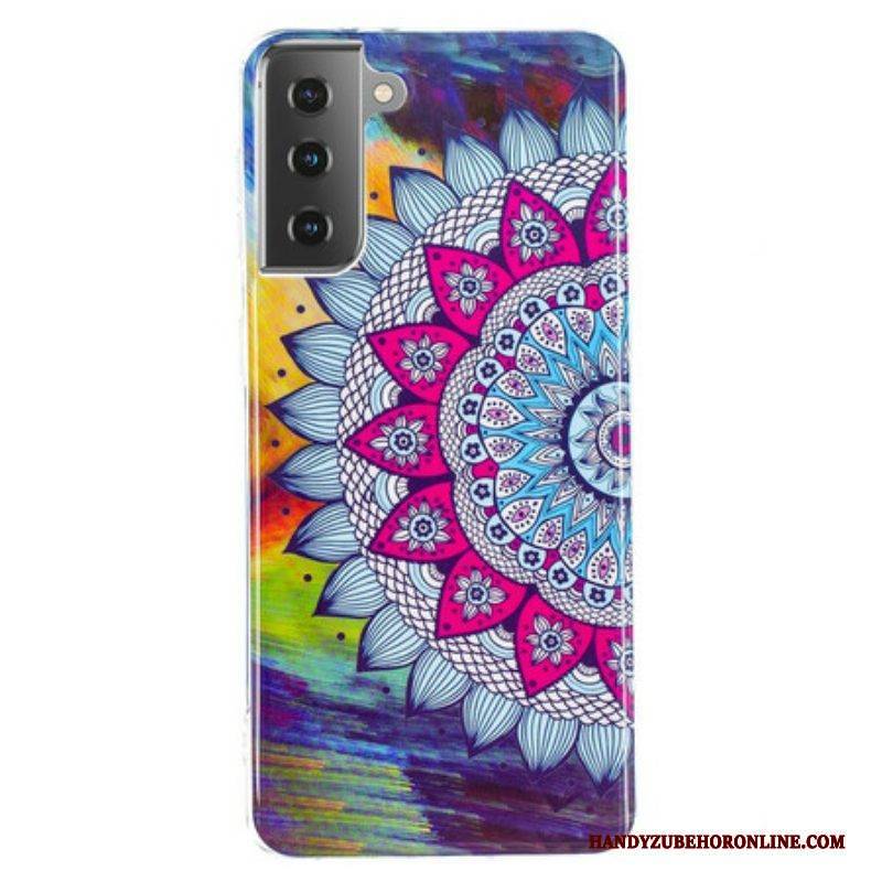 Hülle Für Samsung Galaxy S21 5G Fluoreszierendes Buntes Mandala