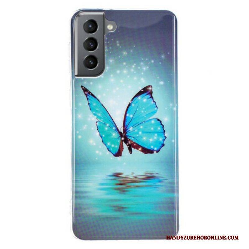 Hülle Für Samsung Galaxy S21 FE Fluoreszierender Blauer Schmetterling