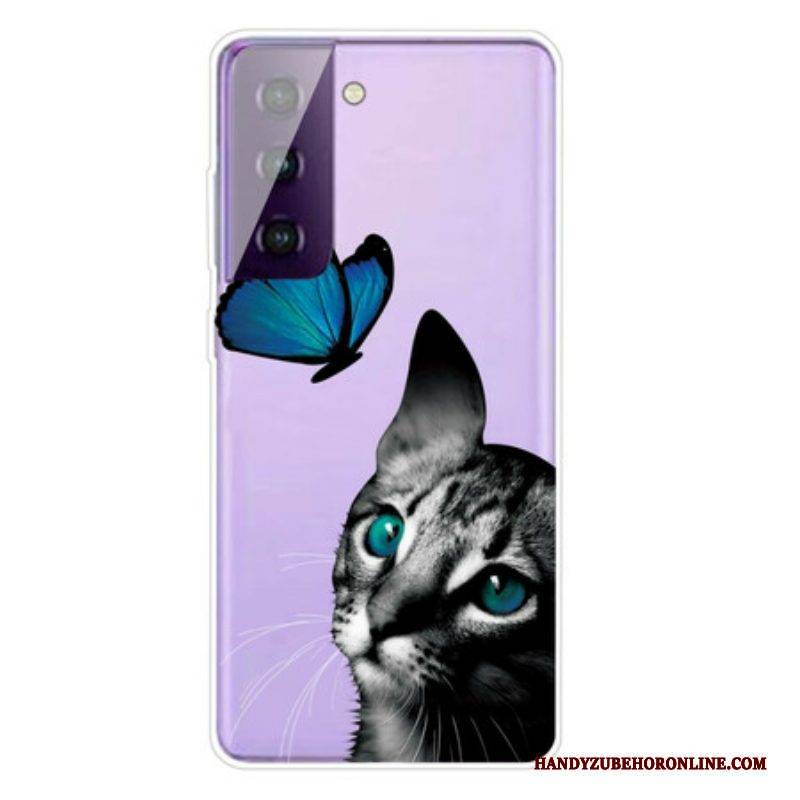 Hülle Für Samsung Galaxy S21 Plus 5G Katze Und Schmetterling