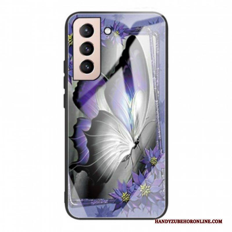 Hülle Für Samsung Galaxy S22 5G Lila Schmetterlings-hartglas