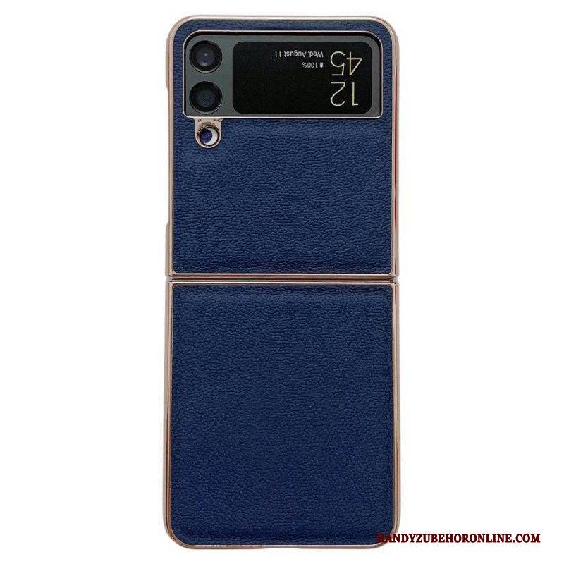 Hülle Für Samsung Galaxy Z Flip 4 Flip Case Echtes Leder Mit Goldenen Kanten