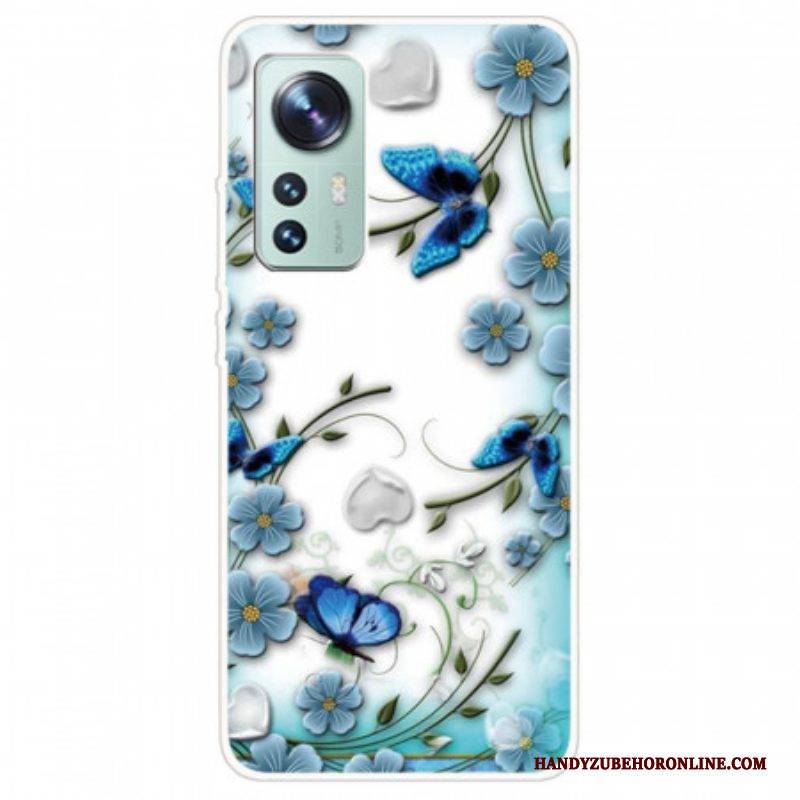 Hülle Für Xiaomi 12 / 12X Blaue Blumen Und Schmetterlinge