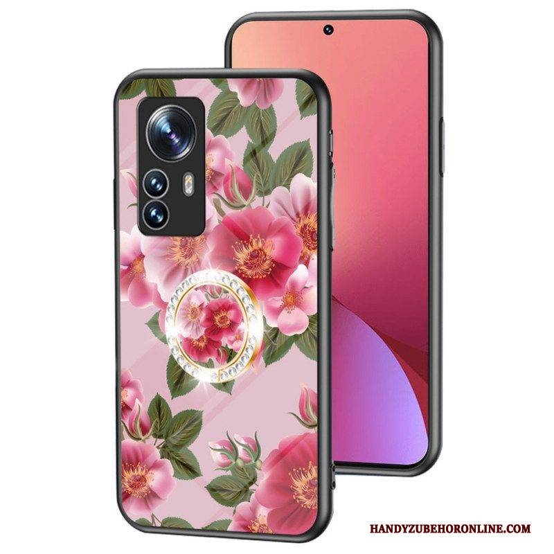 Hülle Für Xiaomi 12 / 12X Gehärtetes Glas Mit Blumenring