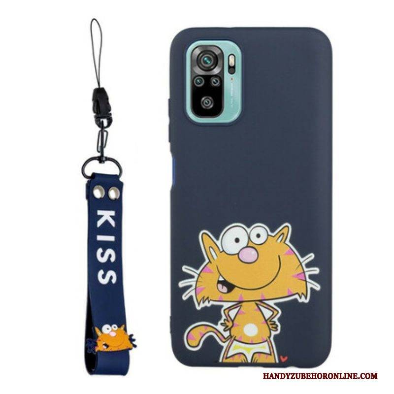 Hülle Für Xiaomi Redmi Note 10 / 10S Katze Mit Lanyard-kuss