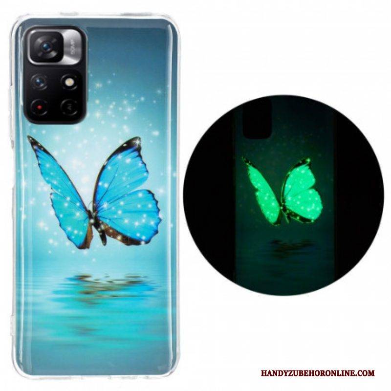 Hülle Für Xiaomi Redmi Note 11 Pro Plus 5G Fluoreszierender Blauer Schmetterling
