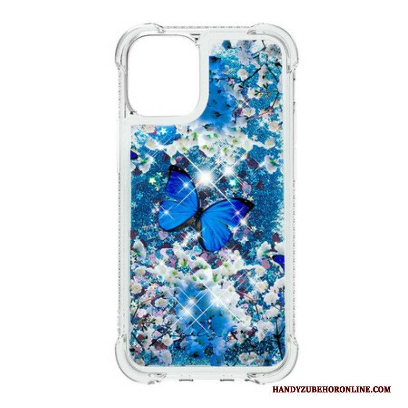 Hülle Für iPhone 13 Mini Glitzernde Blaue Schmetterlinge