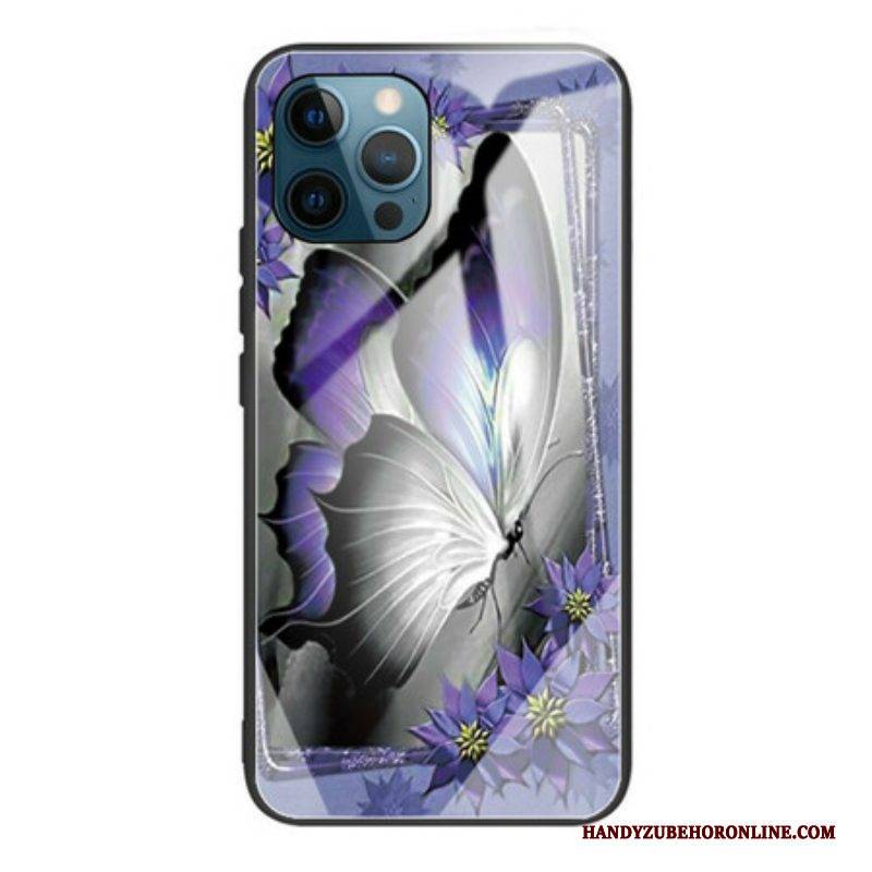 Hülle Für iPhone 13 Pro Lila Schmetterlings-hartglas