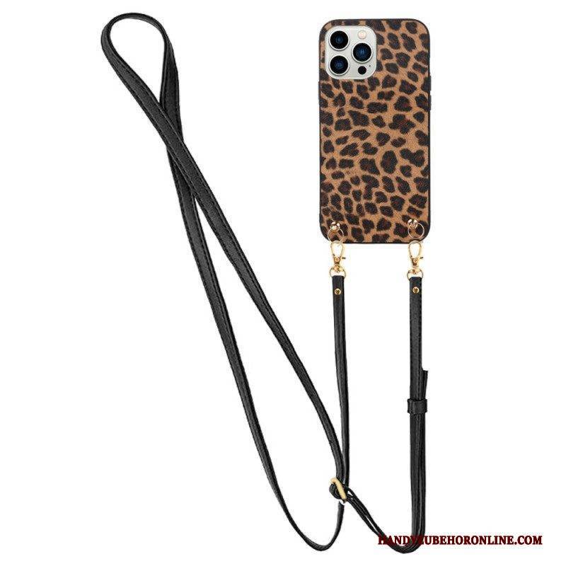Hülle Für iPhone 14 Pro Leopard Mit Schultergurt