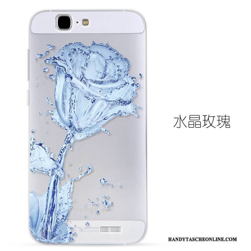Hülle Huawei Ascend G7 Prägung Transparent Blau, Case Huawei Ascend G7 Silikon Handyhüllen