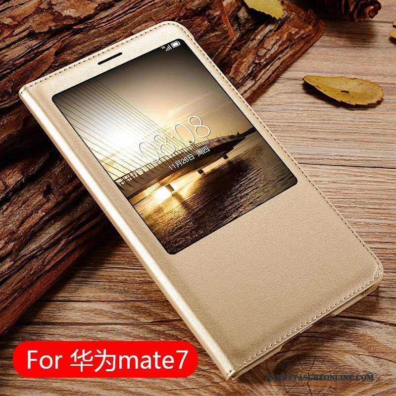 Hülle Huawei Ascend Mate 7 Schutz Gold Handyhüllen, Case Huawei Ascend Mate 7 Lederhülle Trend