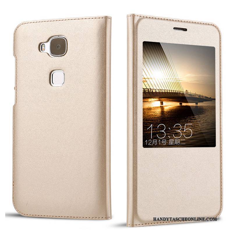 Hülle Huawei G7 Plus Lederhülle Gold Handyhüllen, Case Huawei G7 Plus Schutz