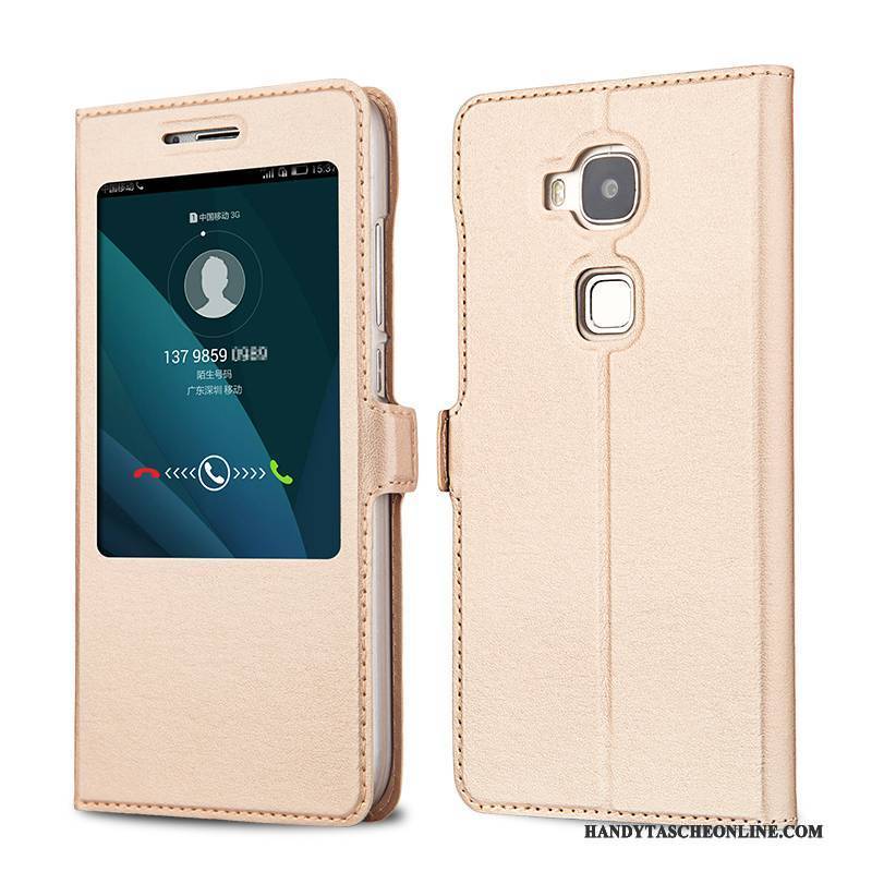 Hülle Huawei G7 Plus Schutz Mesh Gold, Case Huawei G7 Plus Lederhülle Handyhüllen